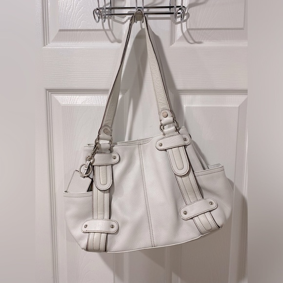 Tignanello Handbags - Tignanello white leather purse, pre owned, some discoloration, wear on handles